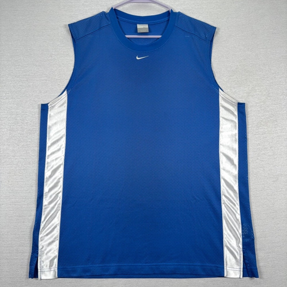 Nike Mesh Tank Top Mens Size L Blue White Sleeveless Polyester